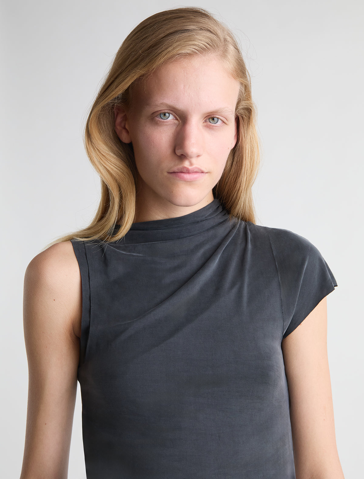 Elvira asymmetric cupro top black