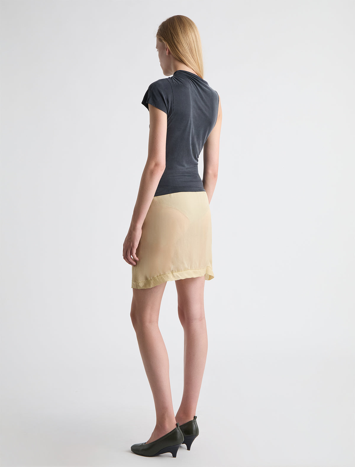 Enos straight silk skirt ruffle detail