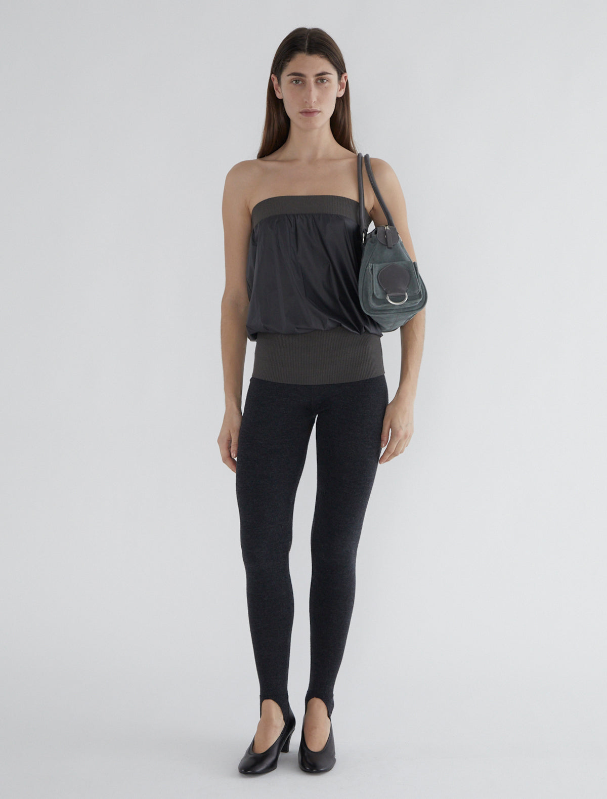 Fino mixed fabric top grey