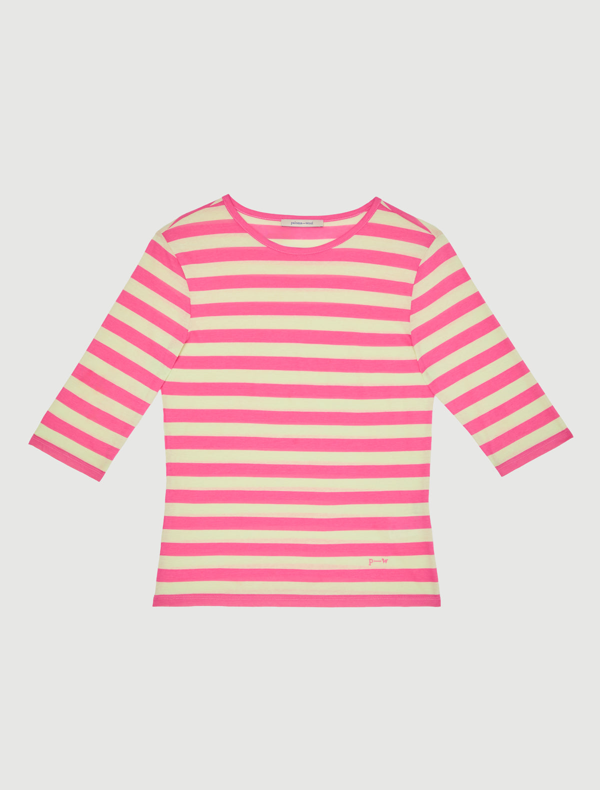 Guali striped top round neck elbow lenght sleeves fuchsia