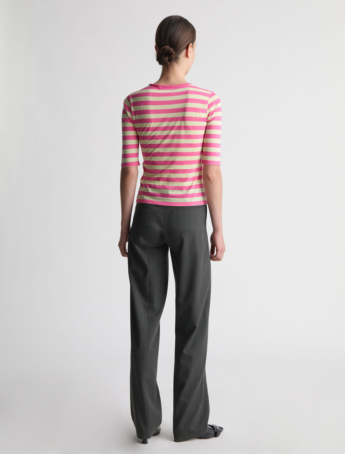 Guali striped top round neck elbow lenght sleeves fuchsia