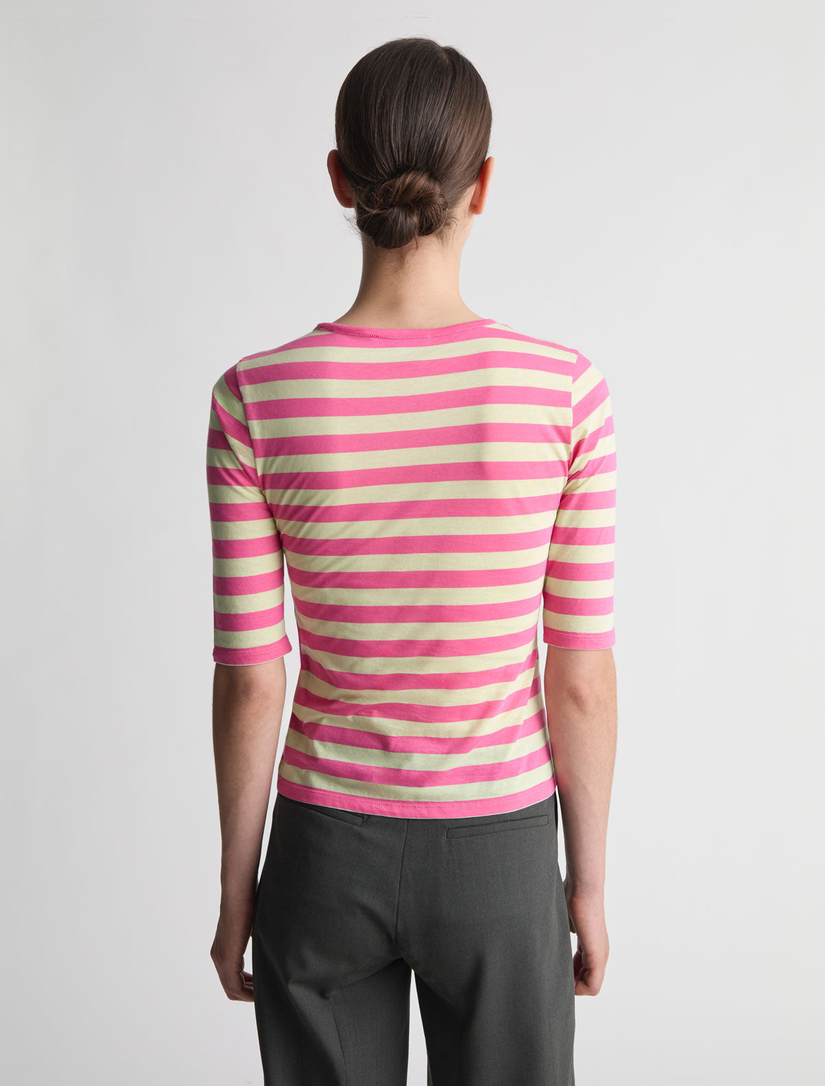 Guali striped top round neck elbow lenght sleeves fuchsia