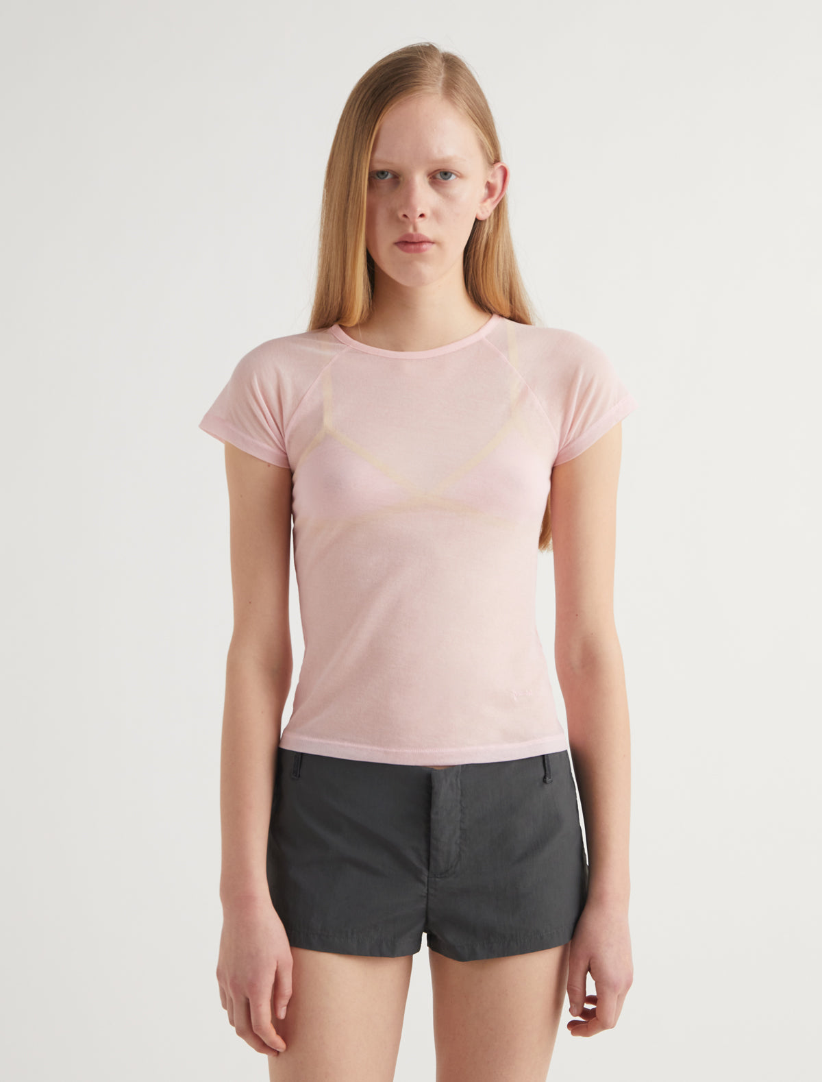 Omu delicate sheer top embroidery softpink