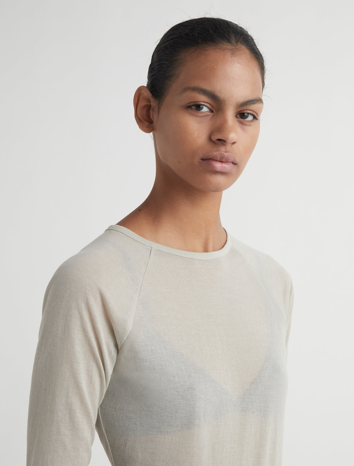 Pia elbow length top sheer fabric ecru