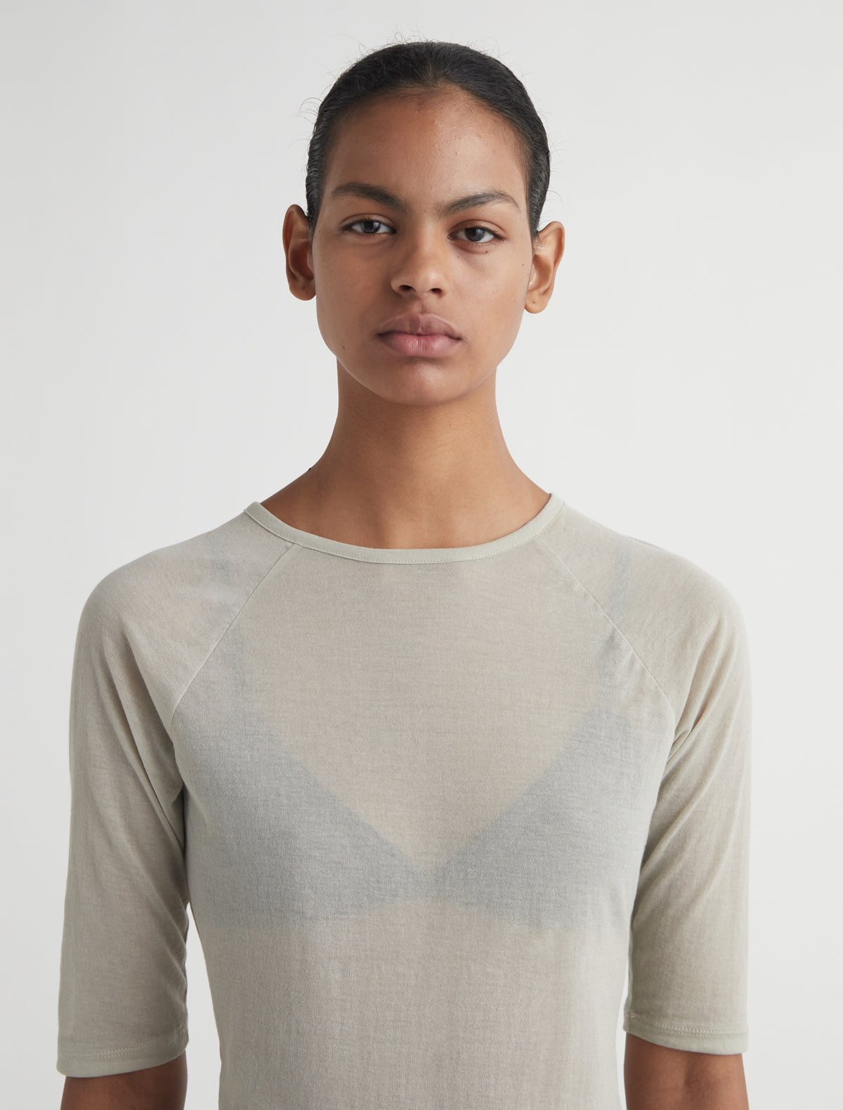 Pia elbow length top sheer fabric ecru