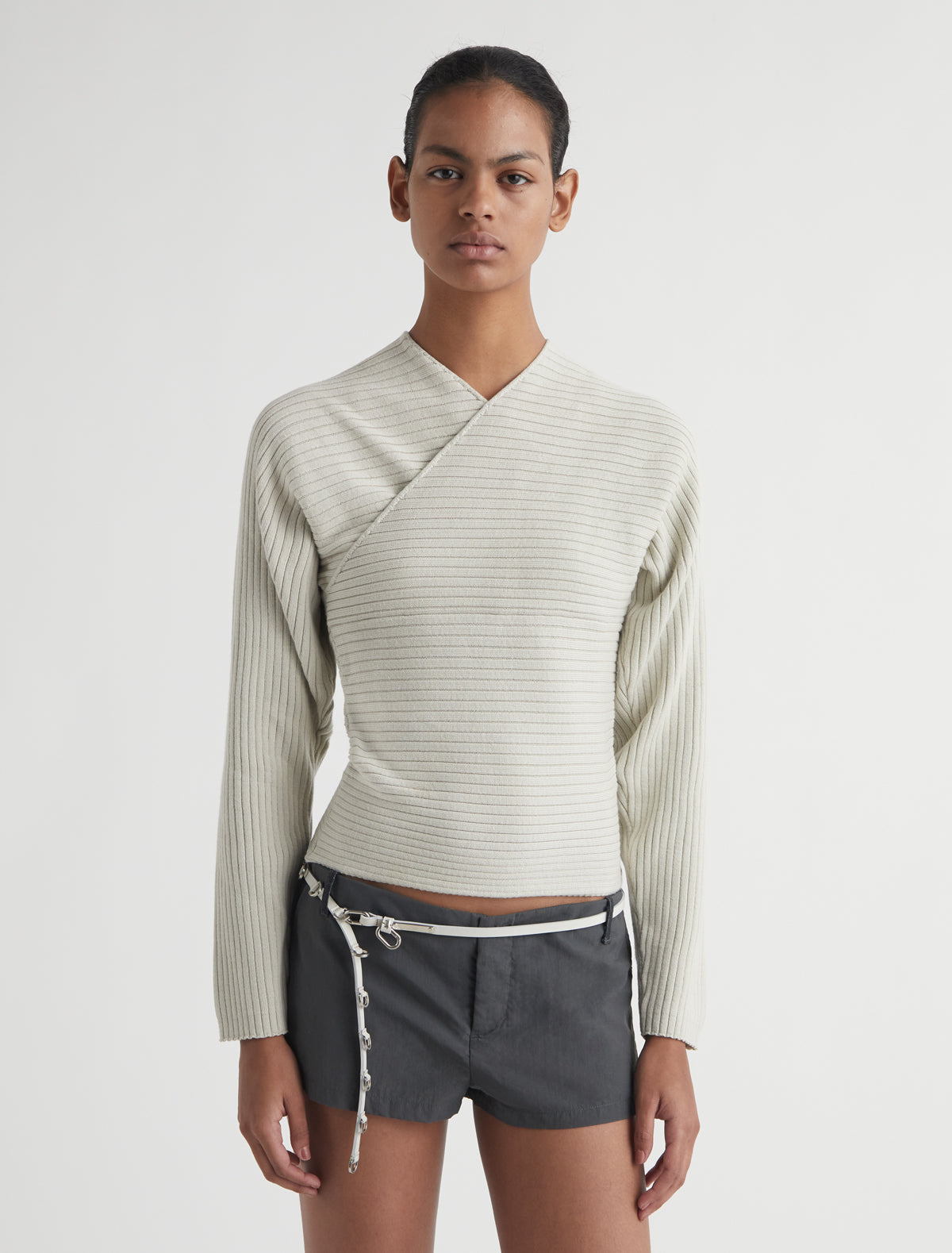 Polenta sweater crossover neckline offwhite