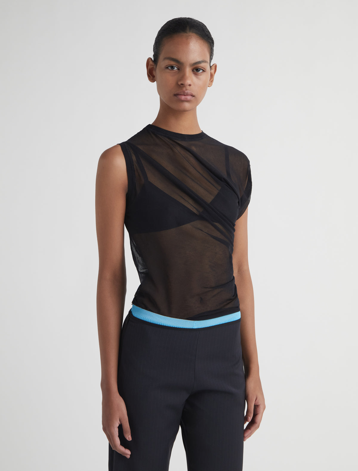 Raven ii asymmetrical knit top draped detailing black