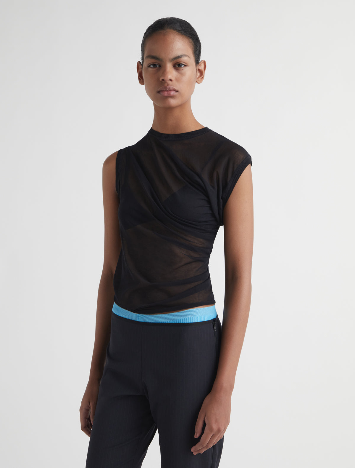 Raven ii asymmetrical knit top draped detailing black