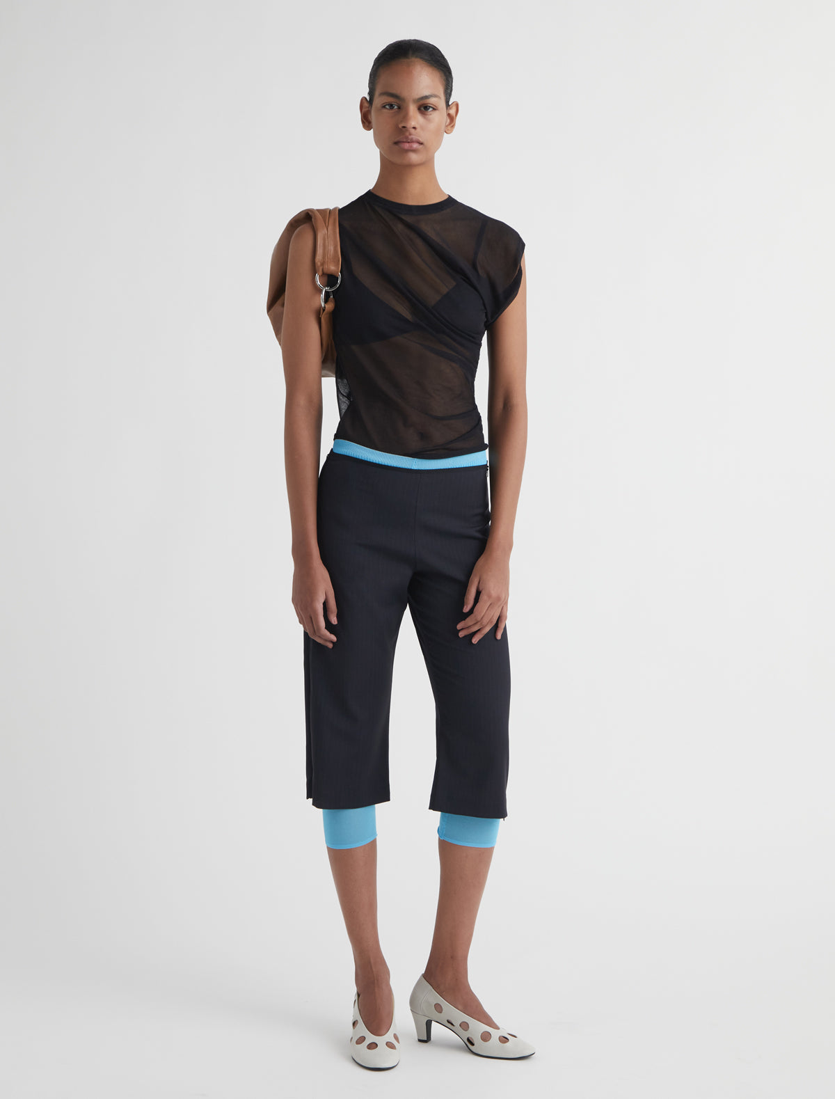 Raven ii asymmetrical knit top draped detailing black