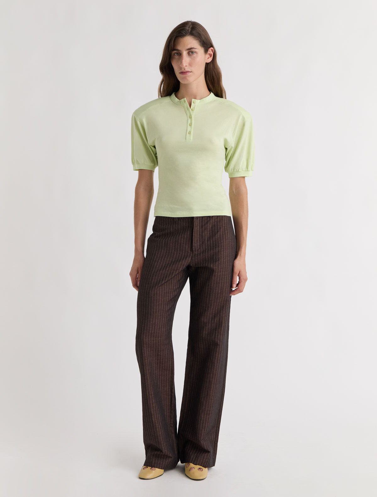 Renfo short sleeved top henley neckline raglan sleeves removable shoulder pads fluor