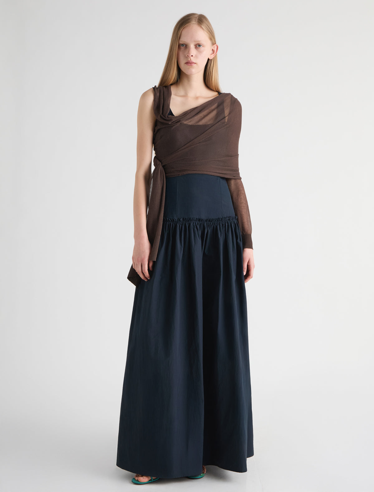 Samira wrap style knit top asymmetric design brown