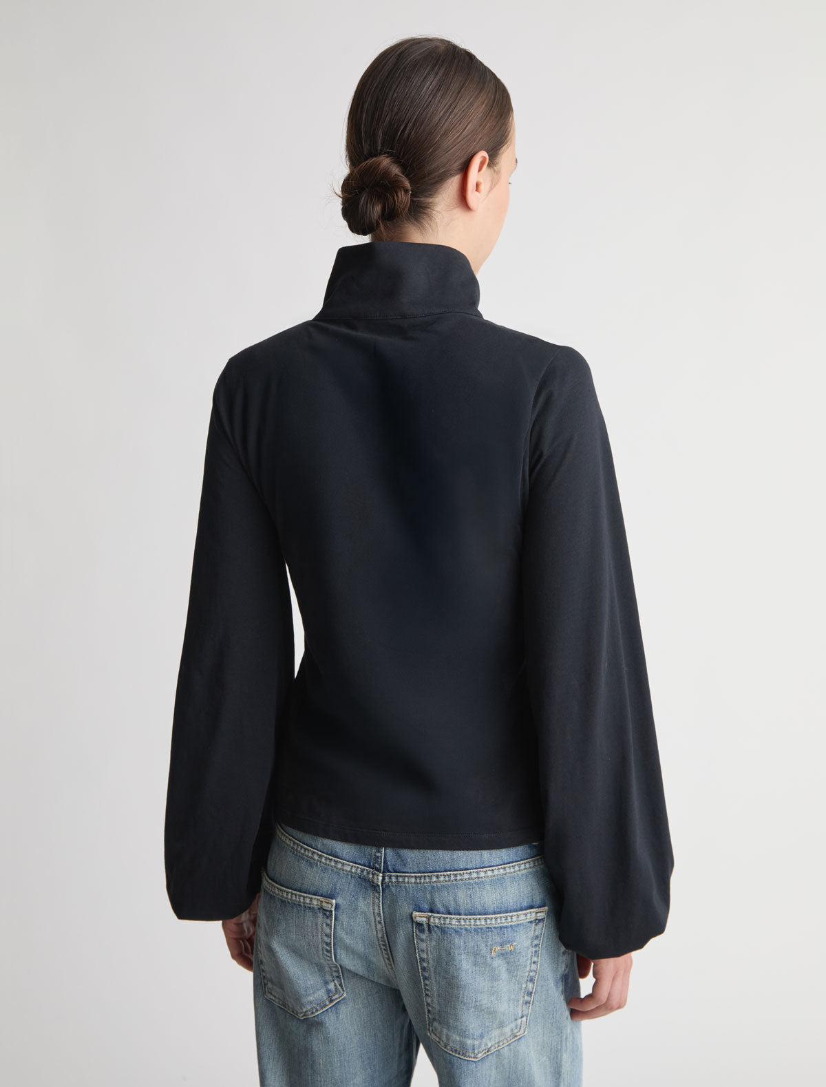 Sara long sleeve cotton top high neck black