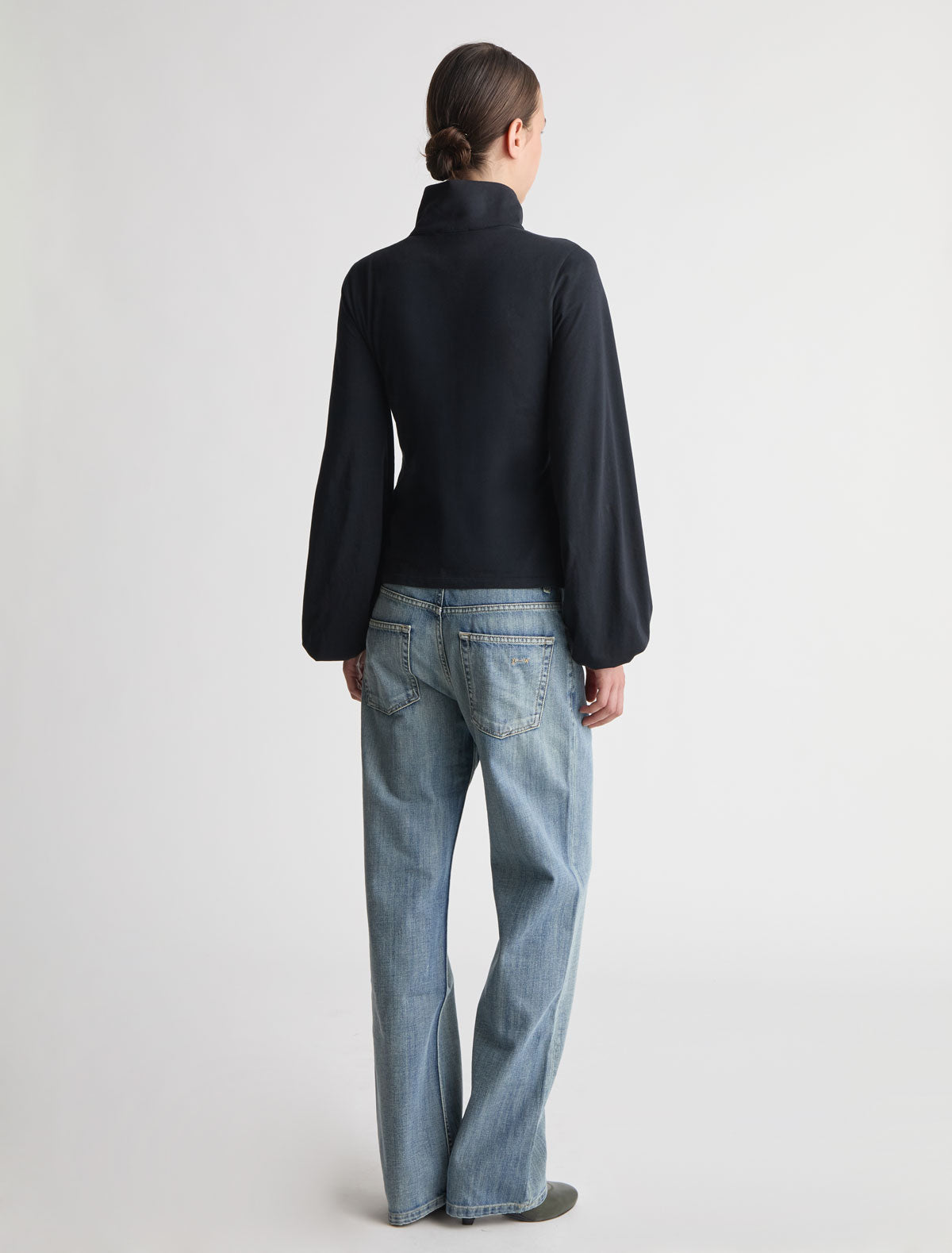 Sara long sleeve cotton top high neck black