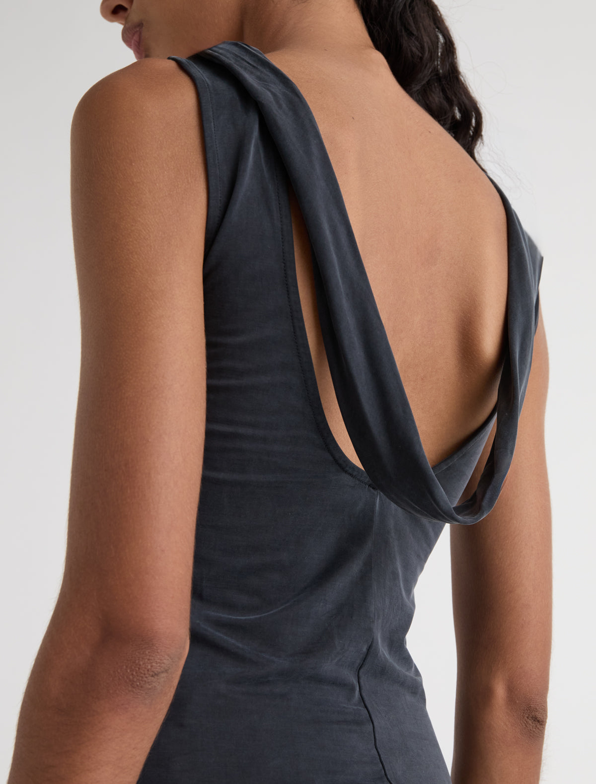 Taro cupro top open back draped piece black