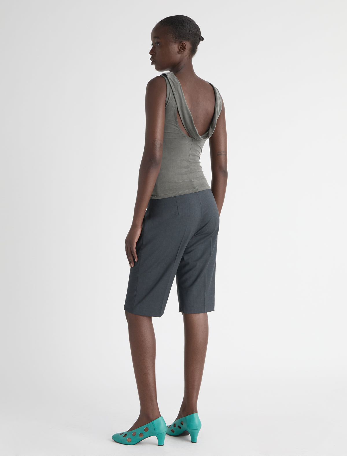 Taro cupro top open back draped piece khaki
