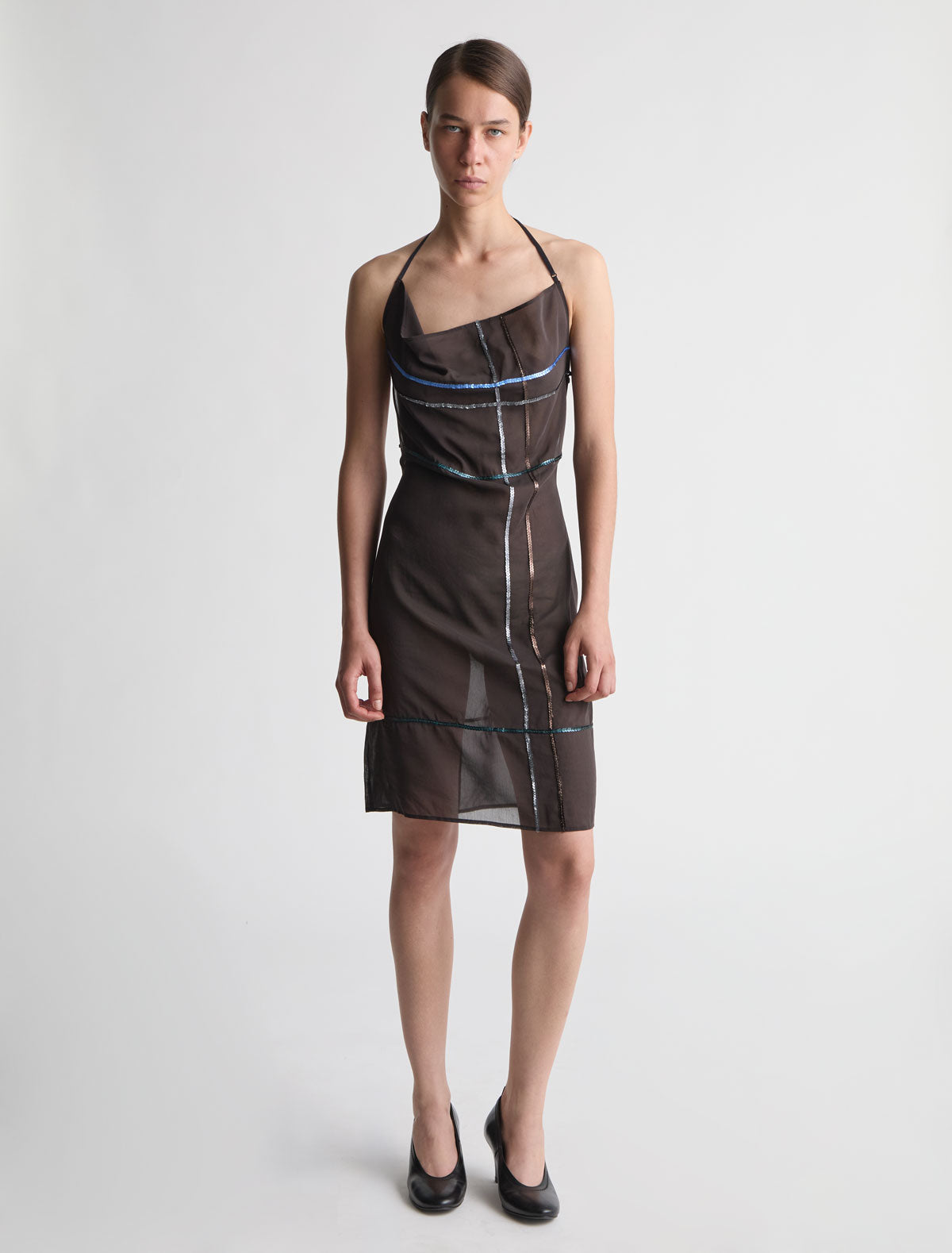 Senda dress sequin embroidery fringe detail hem brown