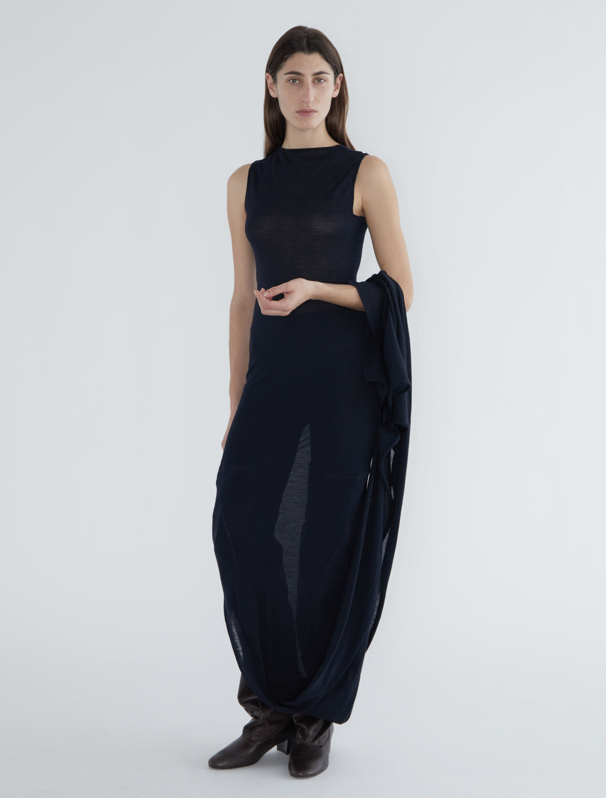 Willy multiposition sleeveless wool dress black